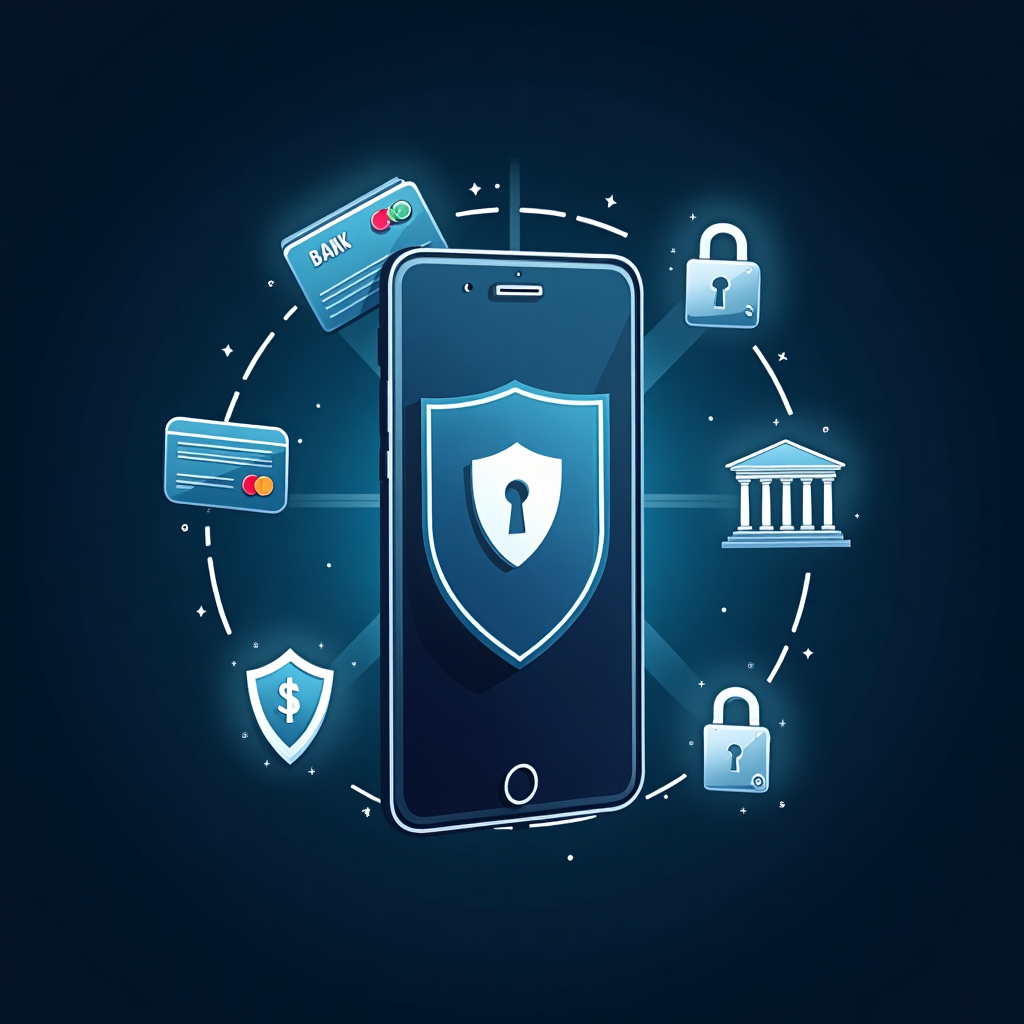 Concepto de seguridad financiera con símbolos de protección y elementos financieros